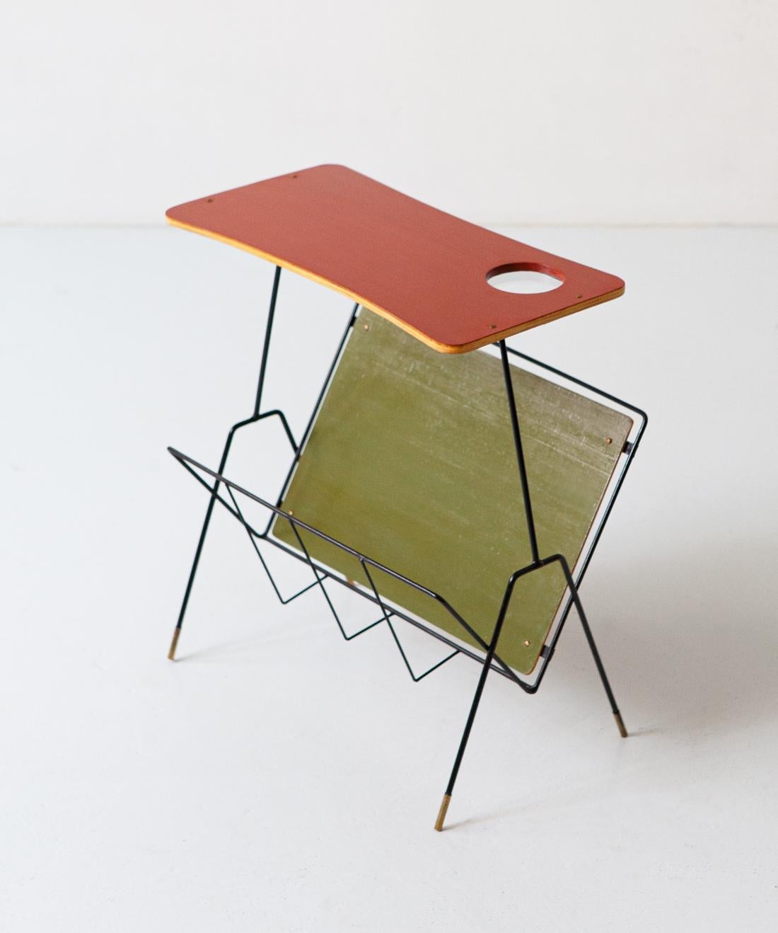 Mid-Century Modern Italian Green and Red Side Table