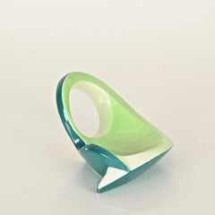 Italienischer grüner und blaugrüner Keramikauffangbehälter, signiert von Vibi Torino, Italien, 1970er Jahre