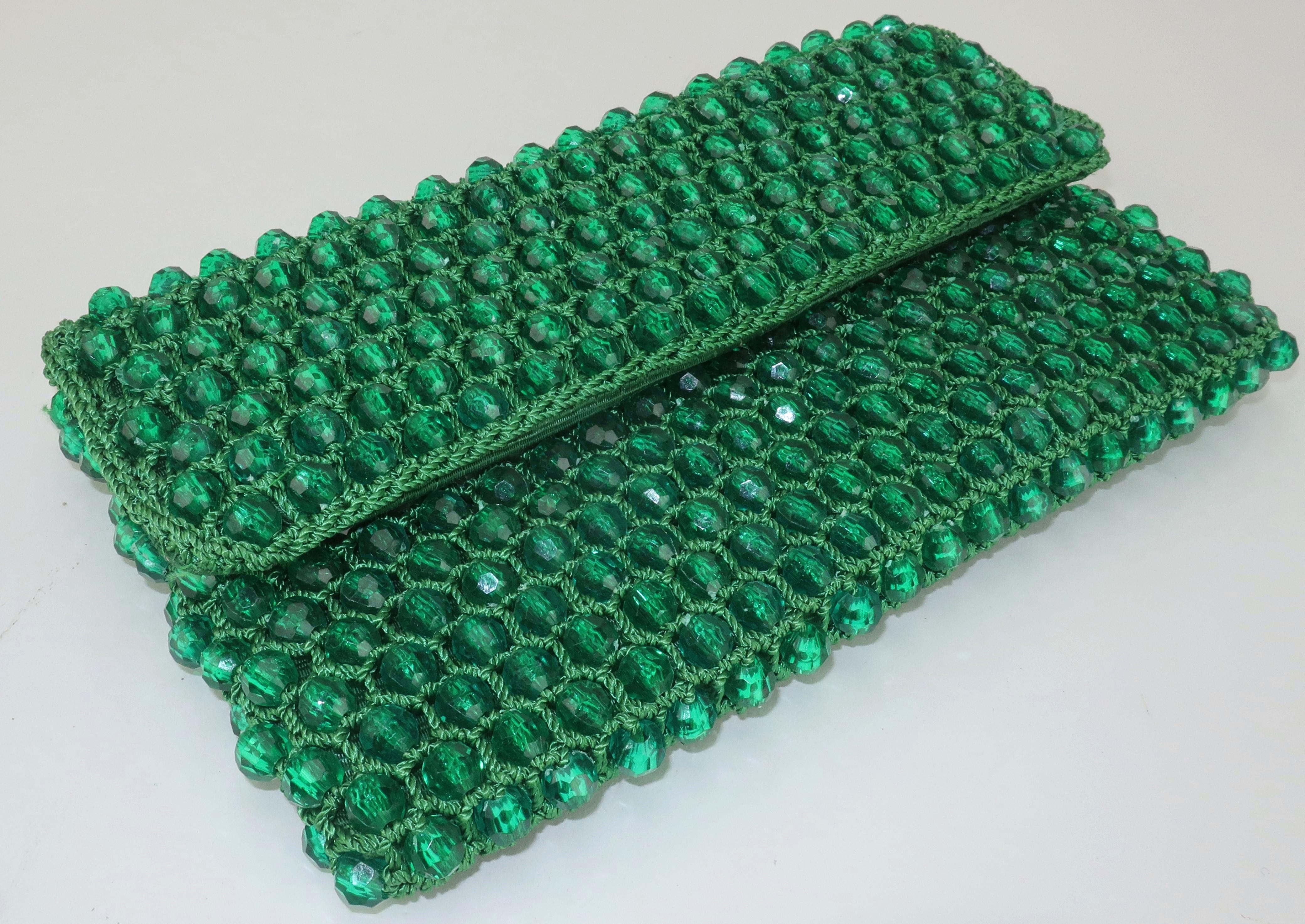 Women's Italian Green Beaded Clutch Handbag, 1950's