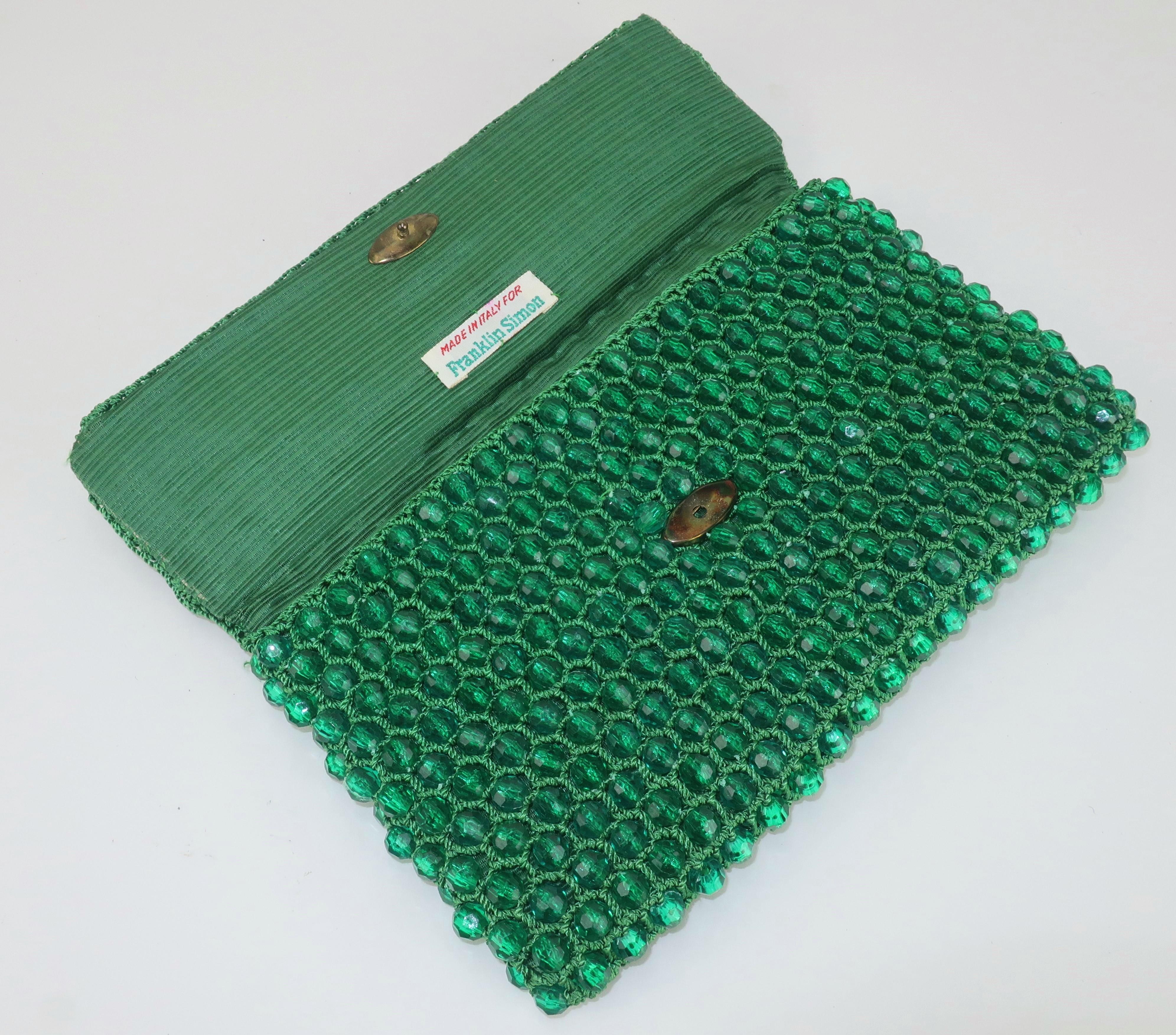 Italian Green Beaded Clutch Handbag, 1950's 1