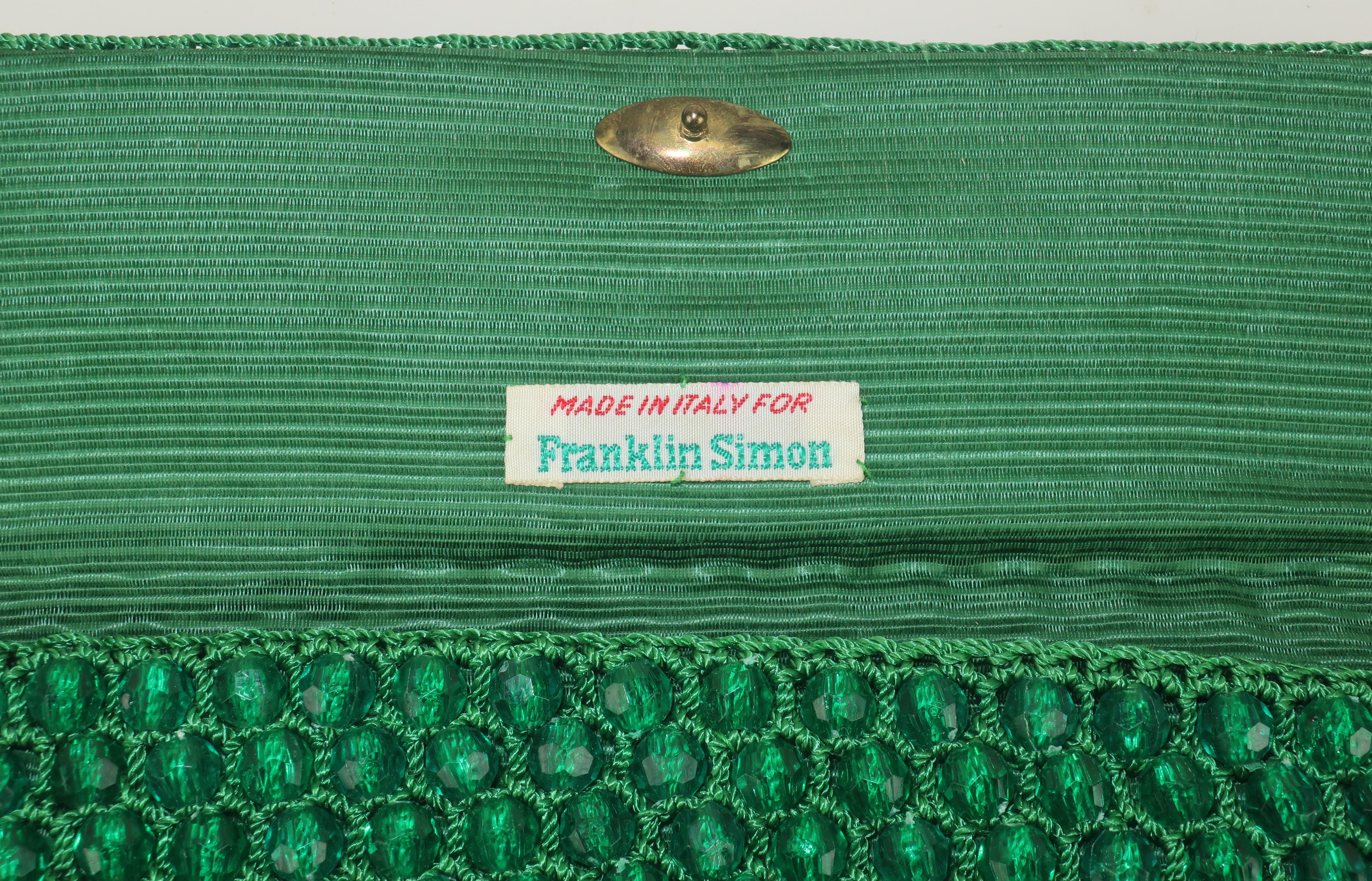 Italian Green Beaded Clutch Handbag, 1950's 2