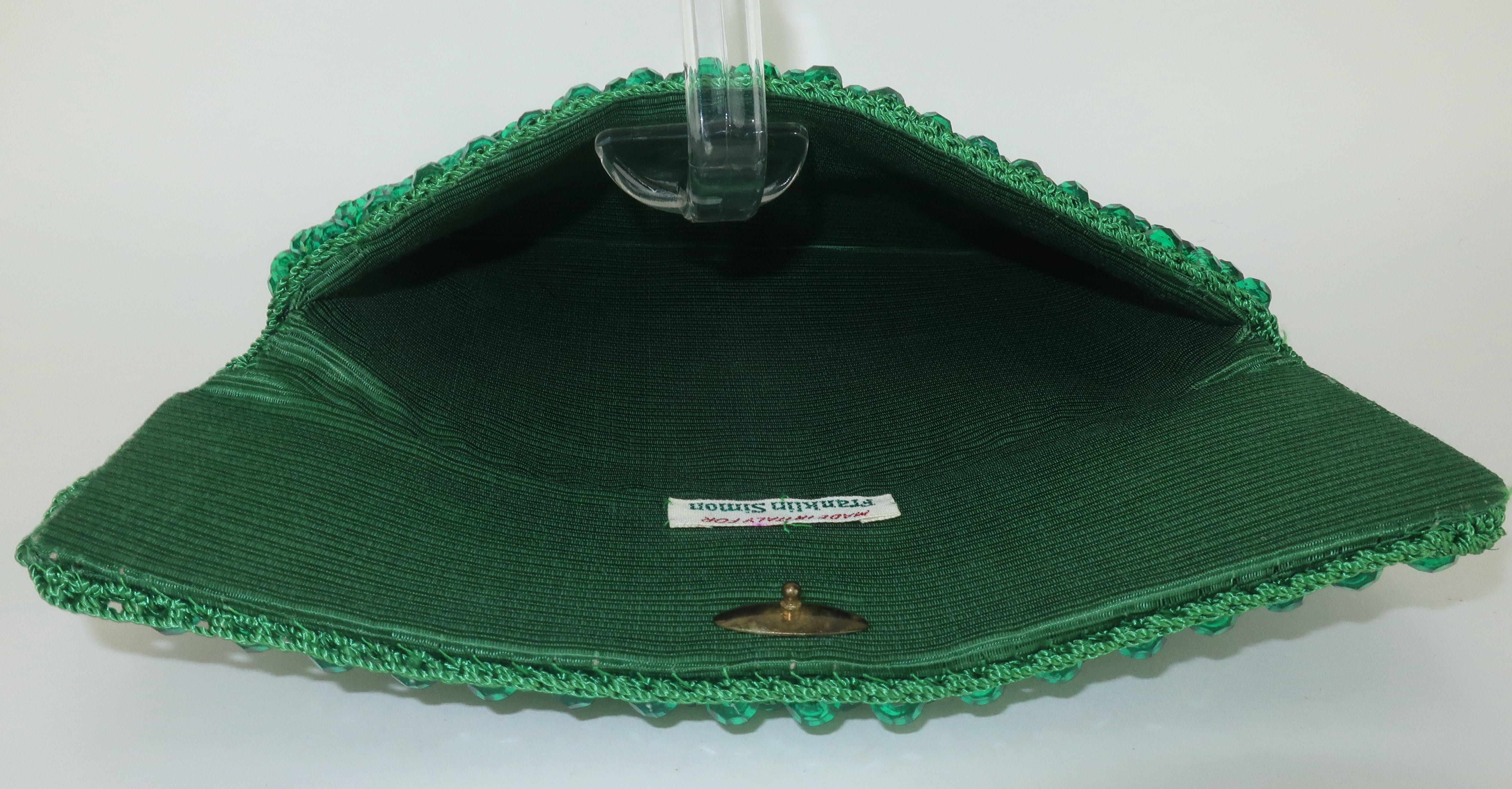 Italian Green Beaded Clutch Handbag, 1950's 3