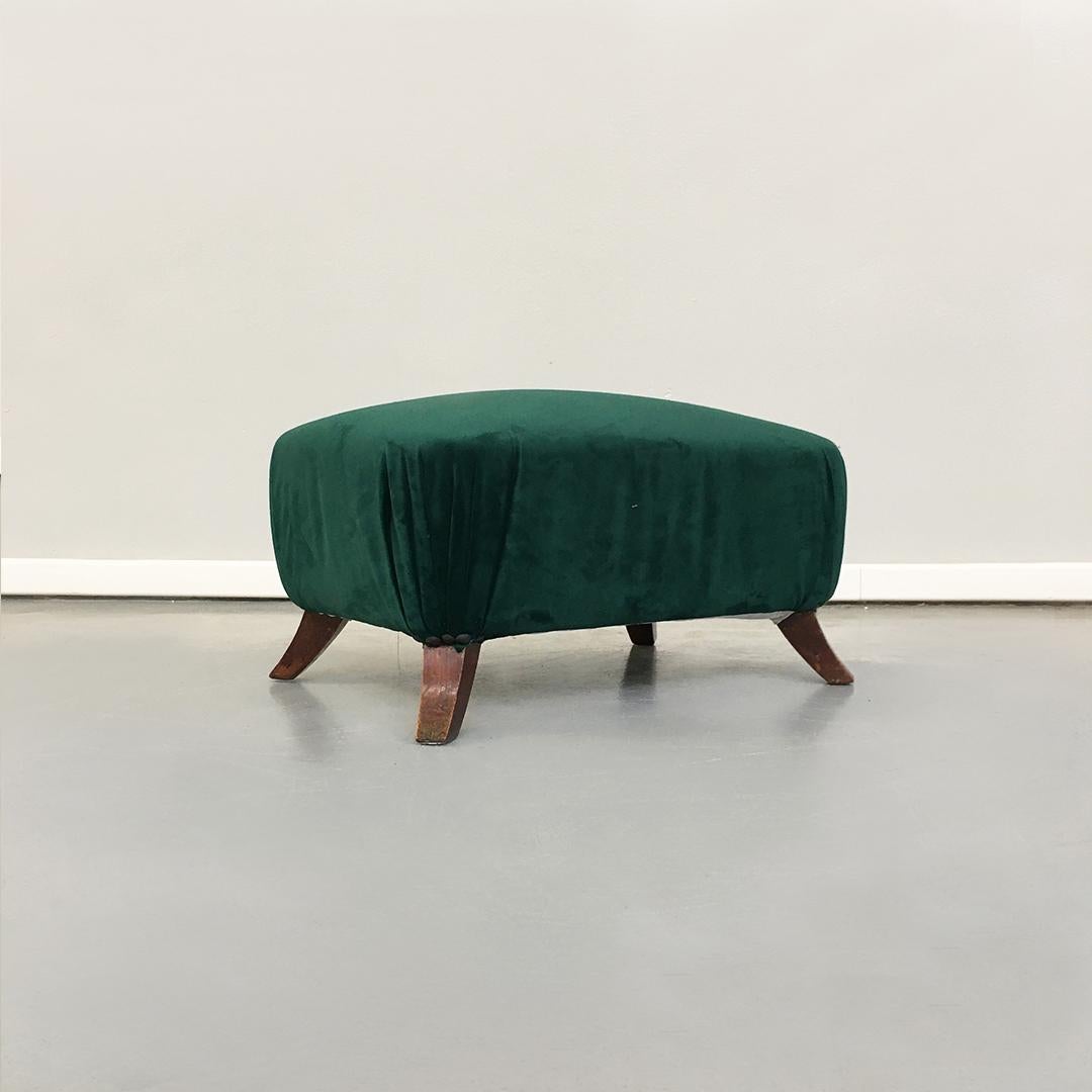 Italian Green or Brick Velvet and Wooden Structure Pouf and Armchair, 1950s 8