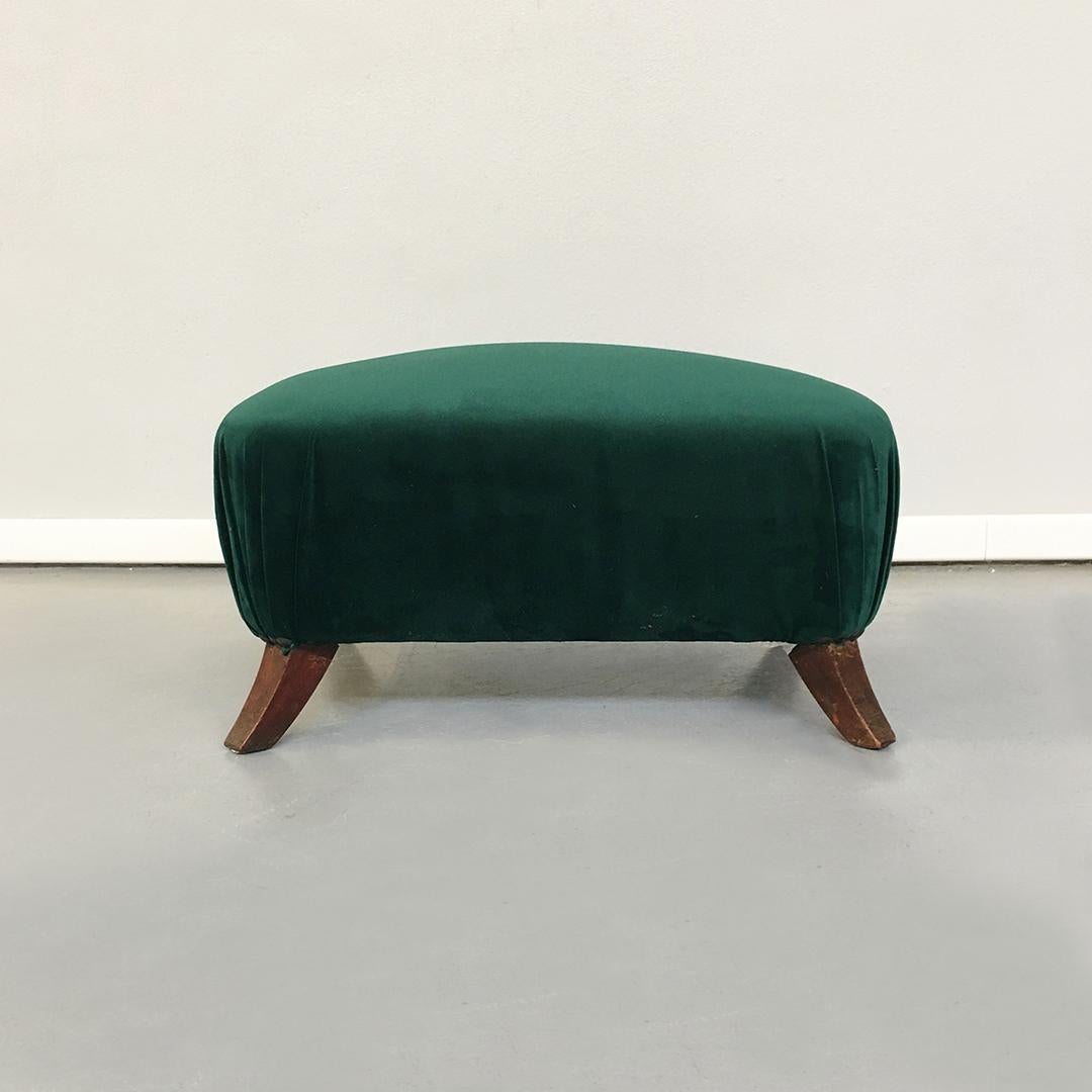 Italian Green or Brick Velvet and Wooden Structure Pouf and Armchair, 1950s 9