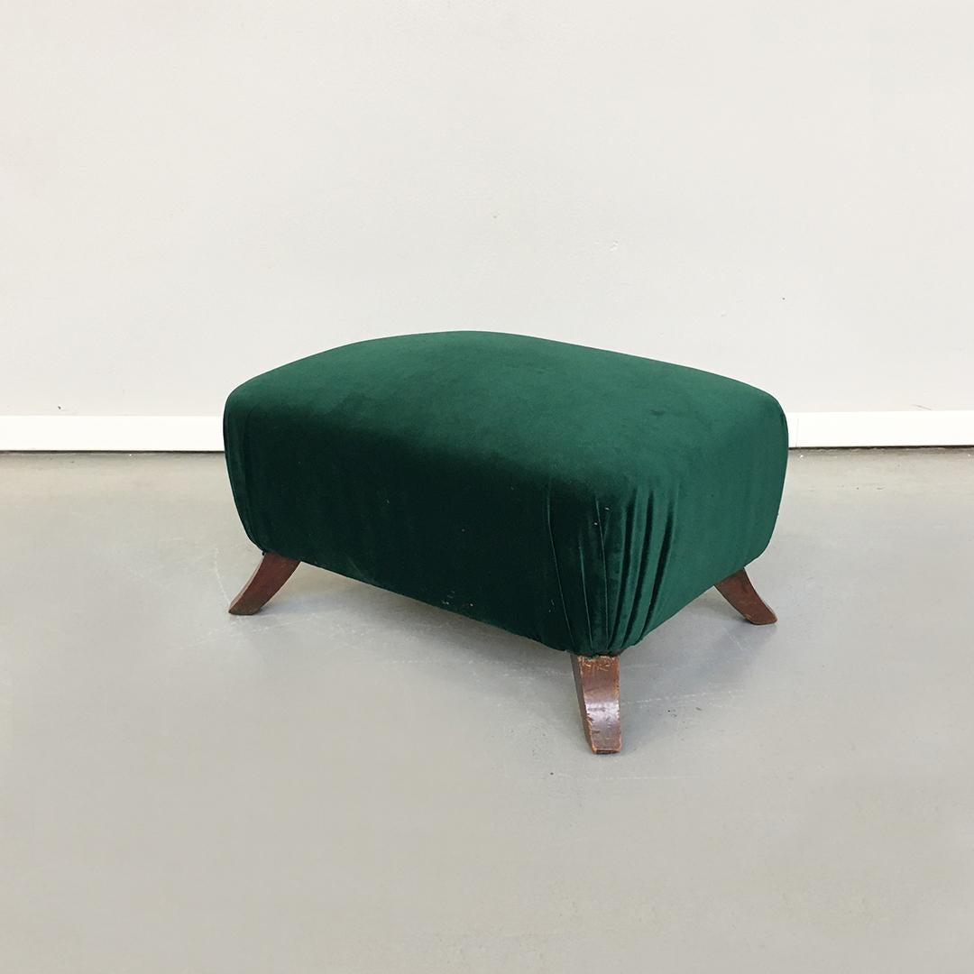 Italian Green or Brick Velvet and Wooden Structure Pouf and Armchair, 1950s 10