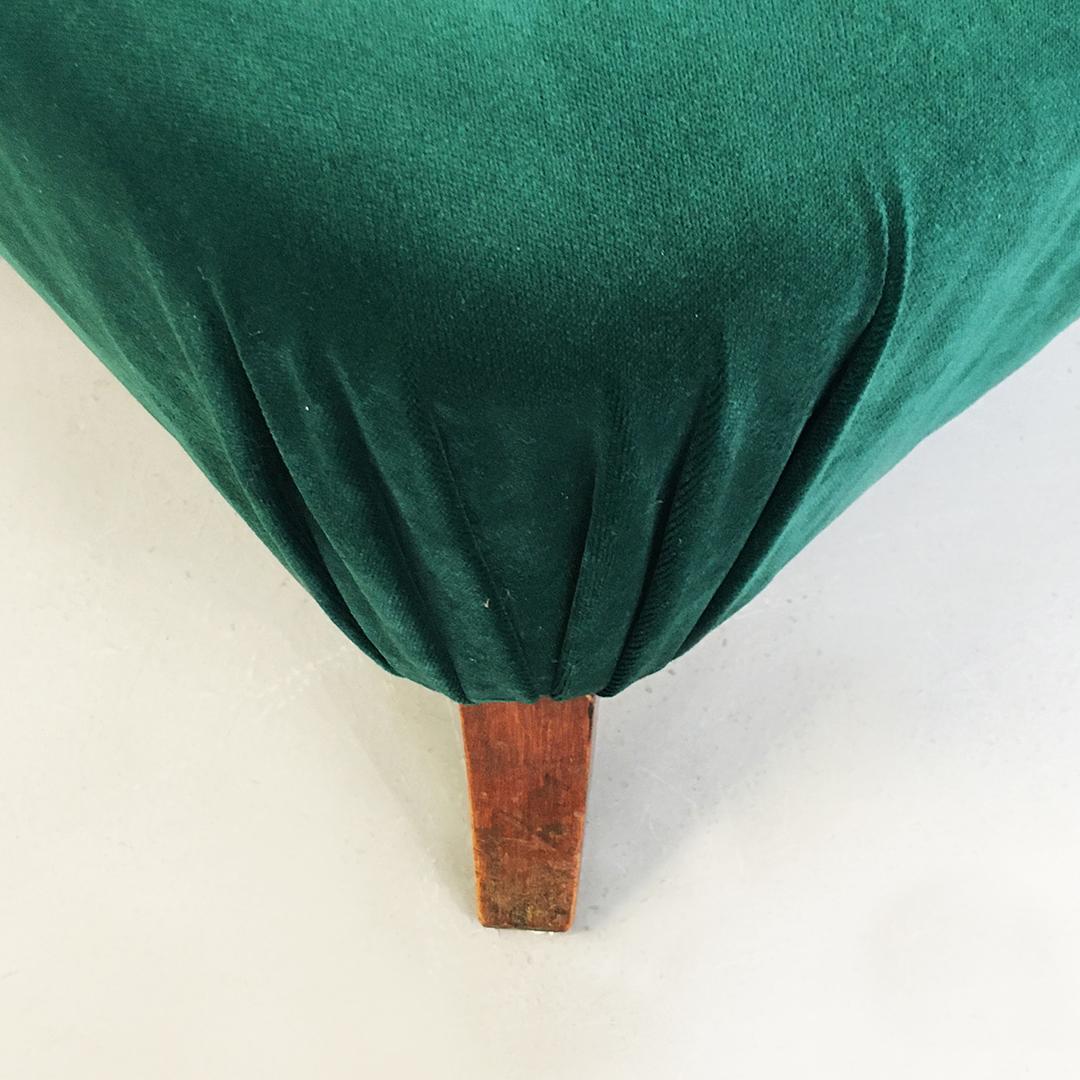 Italian Green or Brick Velvet and Wooden Structure Pouf and Armchair, 1950s 11