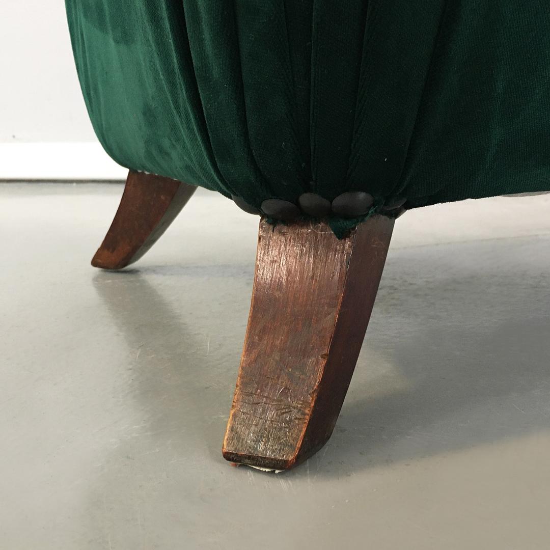 Italian Green or Brick Velvet and Wooden Structure Pouf and Armchair, 1950s 12