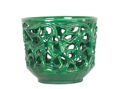 Italian Green Ceramic 1930s Cachepot in the Style of Angelo Biancini