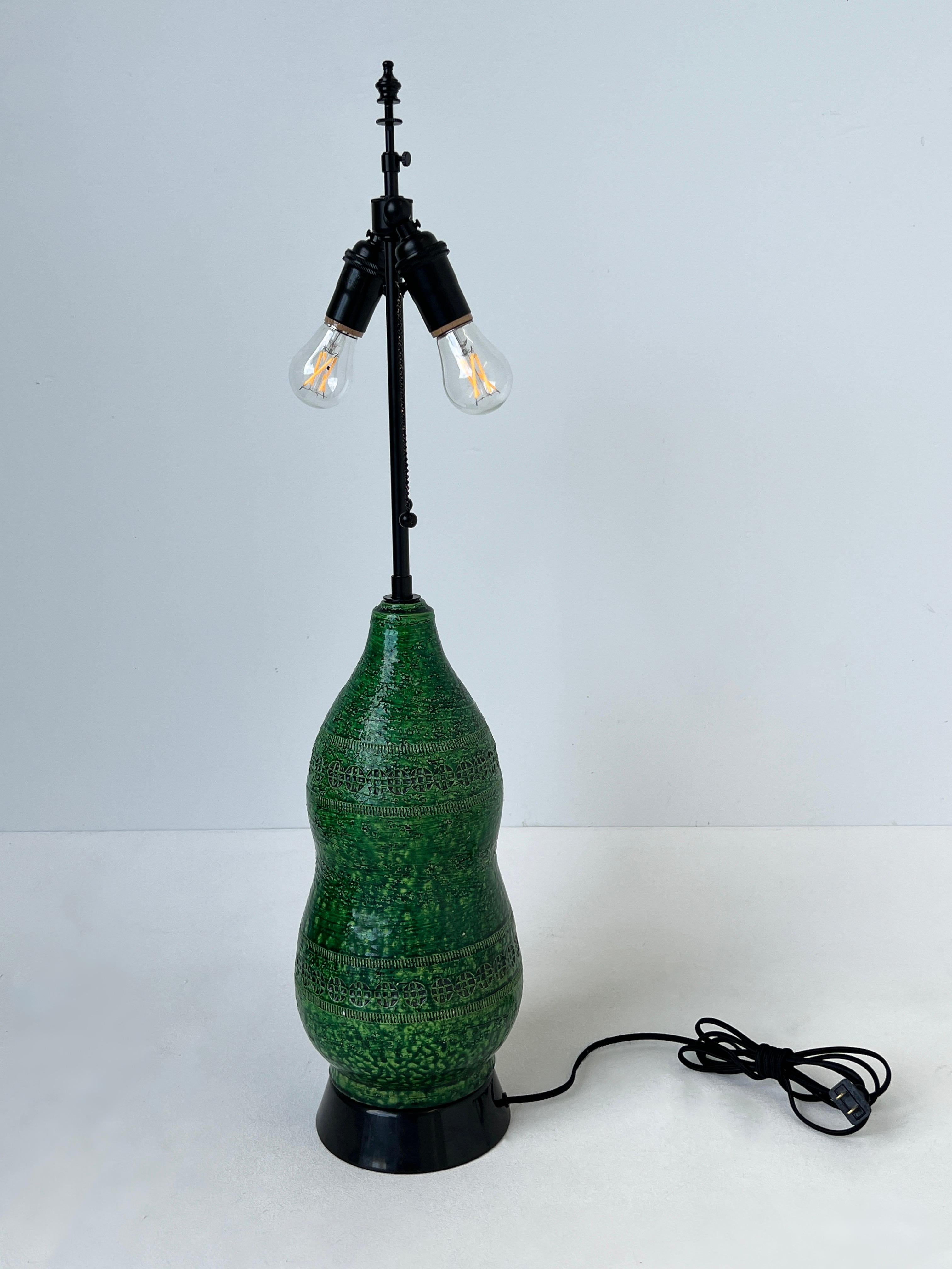 Late 20th Century Italian Green Ceramic and Black Lacquered Table Lamp by Bitossi 