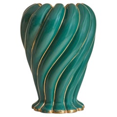 Italian Green Ceramic Swirl Vase, 1950s