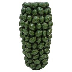 Italian Green Ceramic Vase with Fruit Motifs