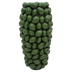 Vaso italiano in ceramica verde con motivi di frutta
