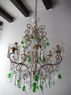 Italian Green Drops Macaroni Swags Rock Crystal Chandelier, circa 1900