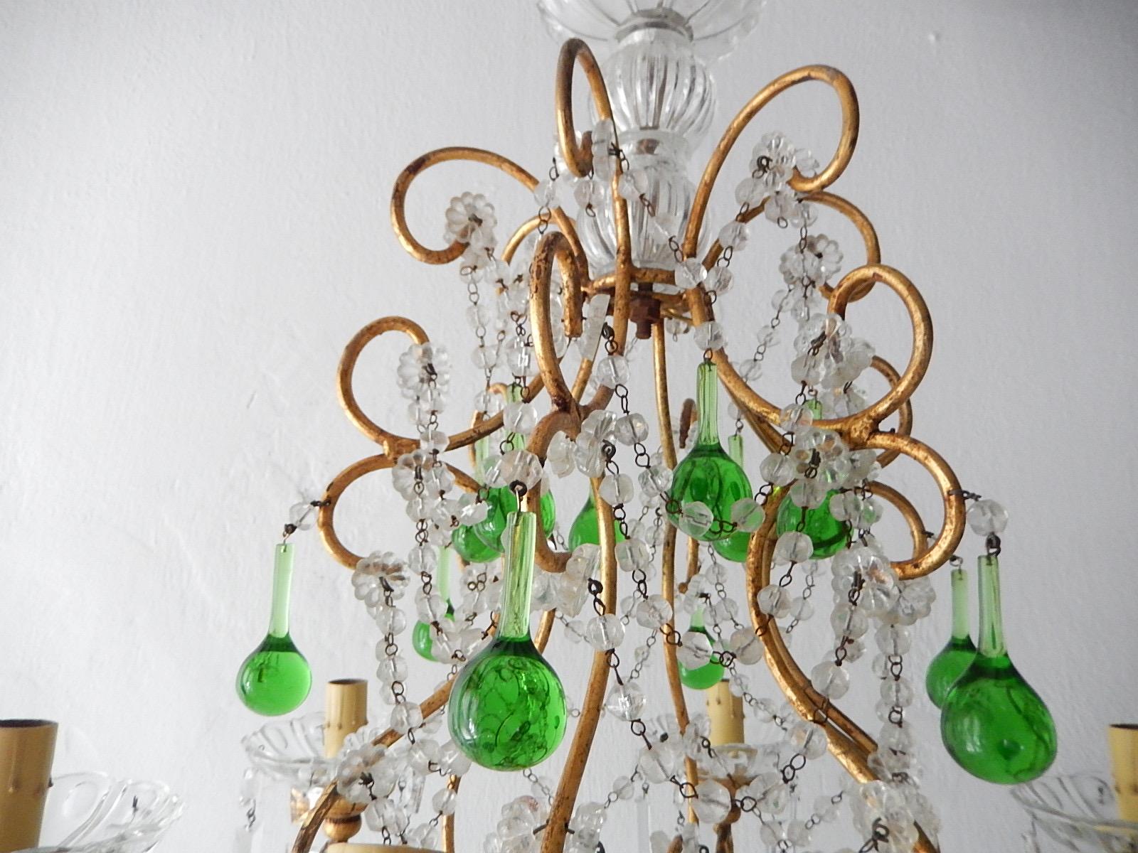 Italian Green Drops Macaroni Swags Rock Crystal Chandelier, circa 1900 In Good Condition For Sale In Firenze, Toscana