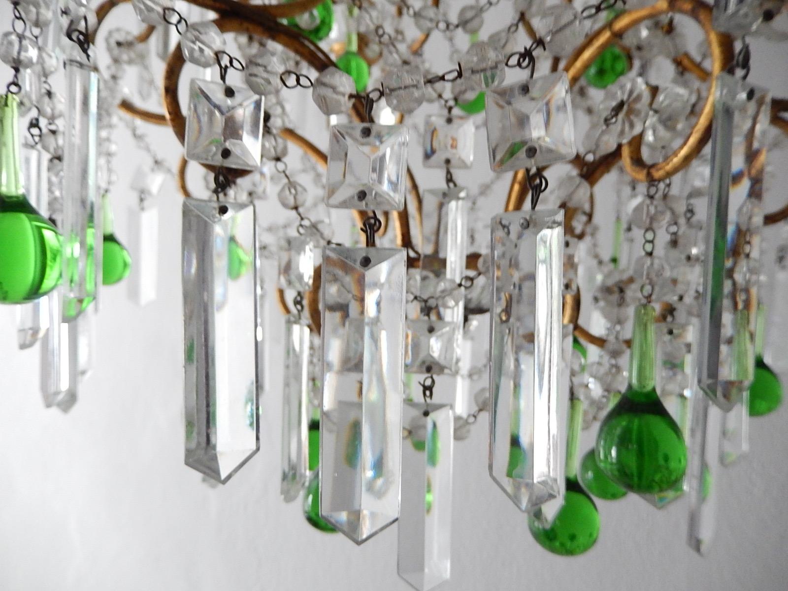 Italian Green Drops Macaroni Swags Rock Crystal Chandelier, circa 1900 For Sale 2