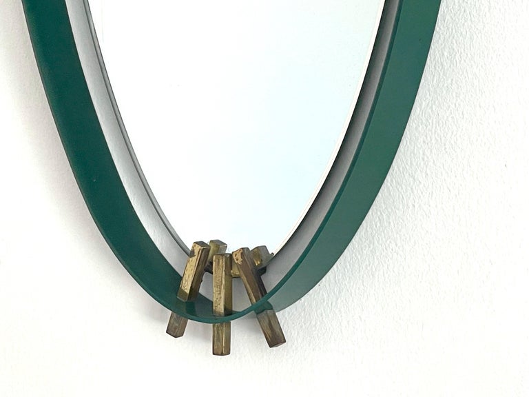 Metal Italian Green Enamel Mirror For Sale