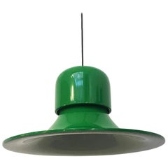 Lustre à chapeau en émail vert italien par Joe Colombo pour Stilnovo:: 1974