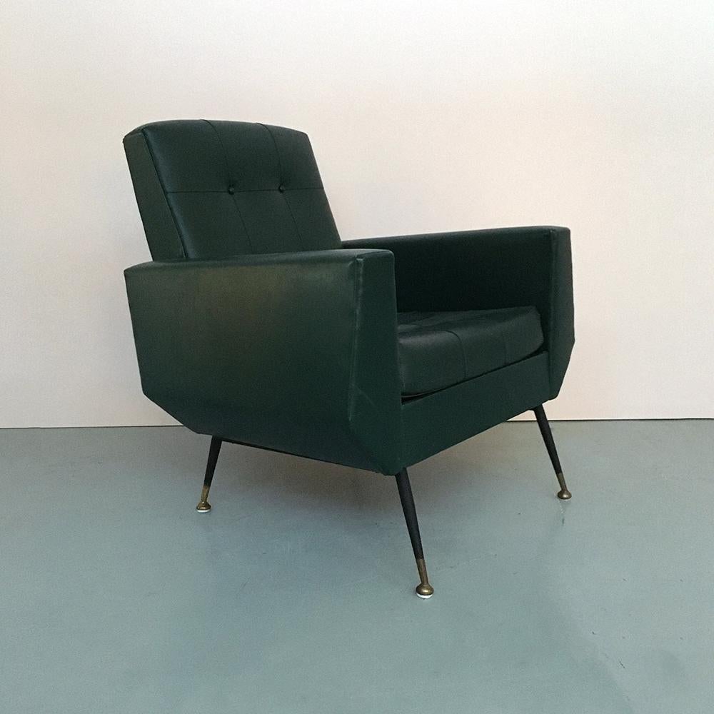Italian Green Faux Leather and Metal Set of Sofa Bed and Two Armchairs, 1950s 7