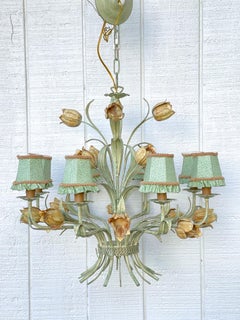 Italian Green Floral Tole Chandelier