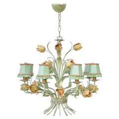 Italian Green Floral Tole Chandelier