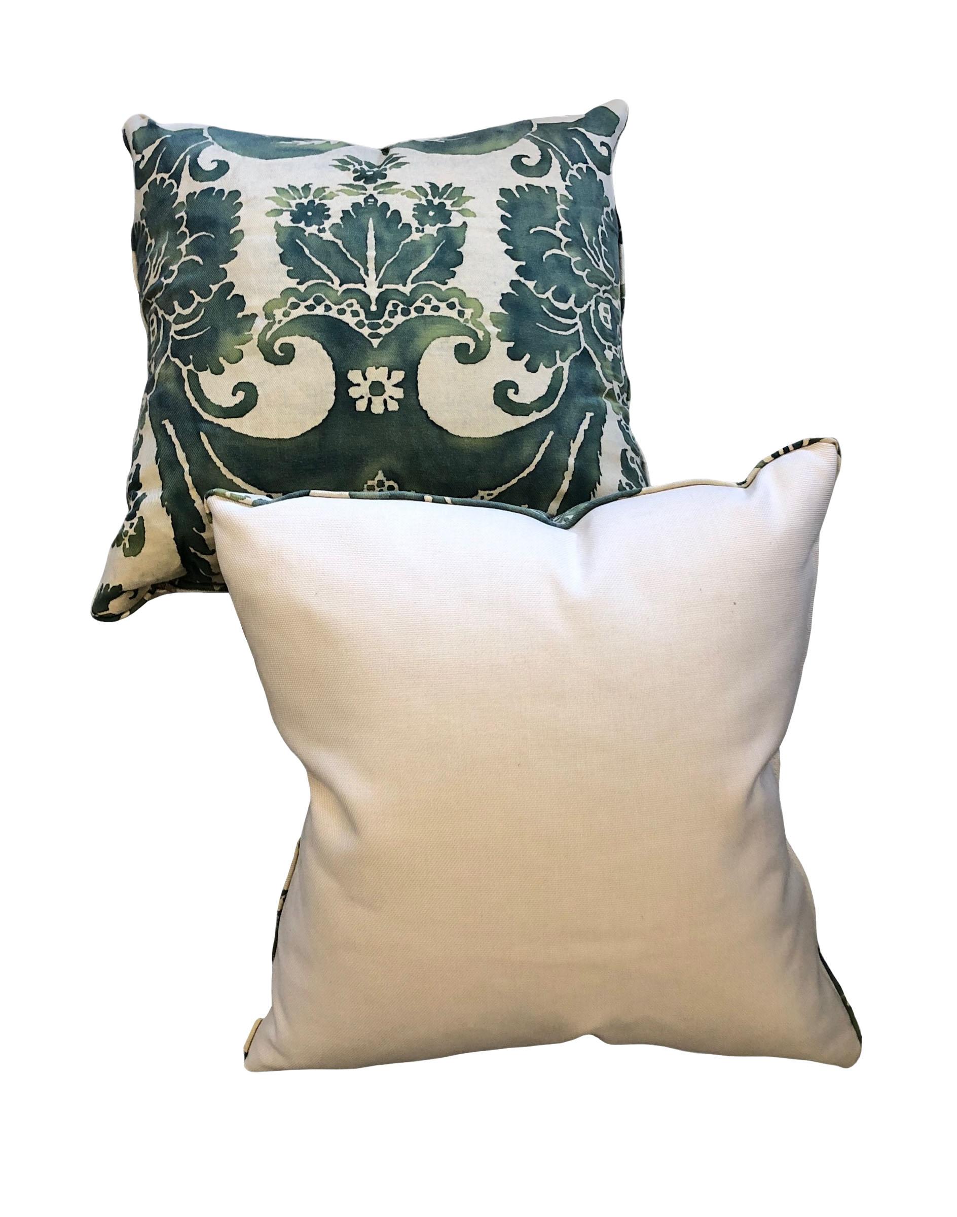 Mid-20th Century Italian Green Fortuny Pillows, a Pair For Sale