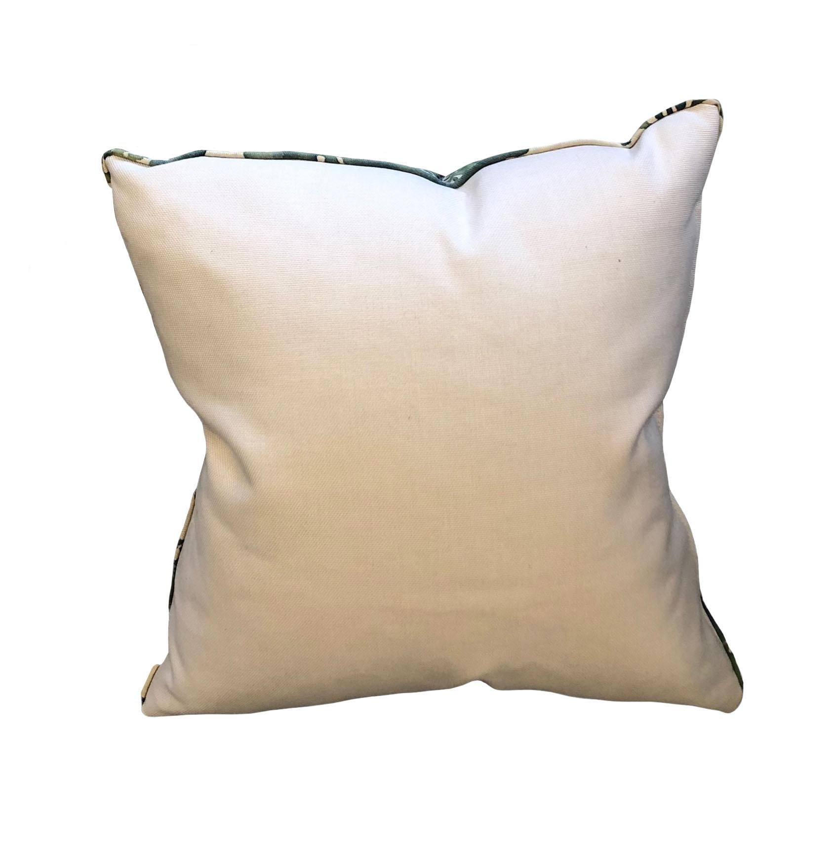 Silk Italian Green Fortuny Pillows, a Pair For Sale
