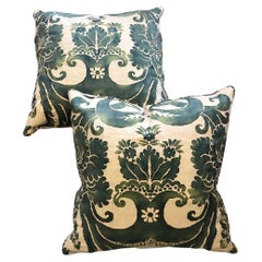 Vintage Italian Green Fortuny Pillows, a Pair