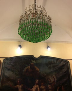 Italian Green Glass Drops Chandelier Venini Style, Murano, 1970s
