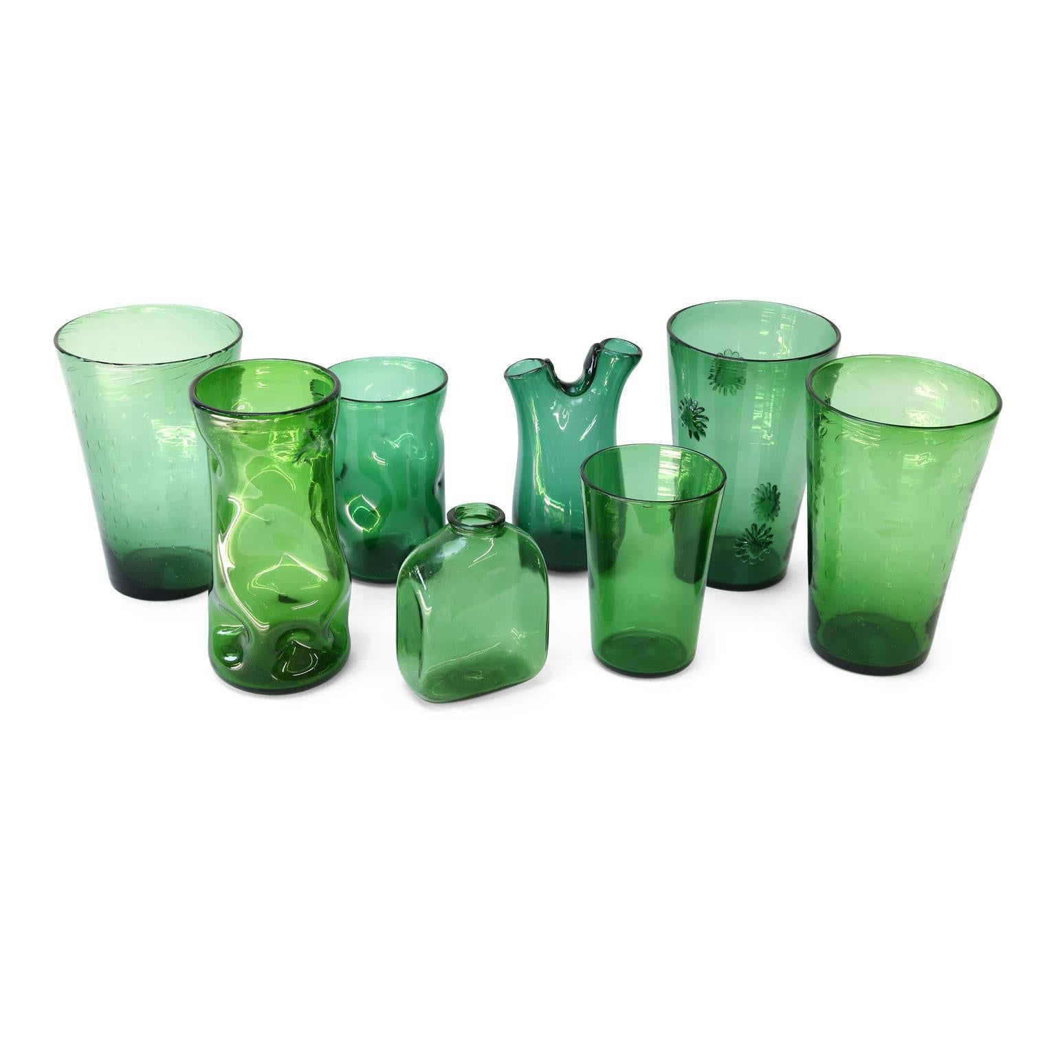Blown Glass Italian Green Glass Vase by Empoli For Sale