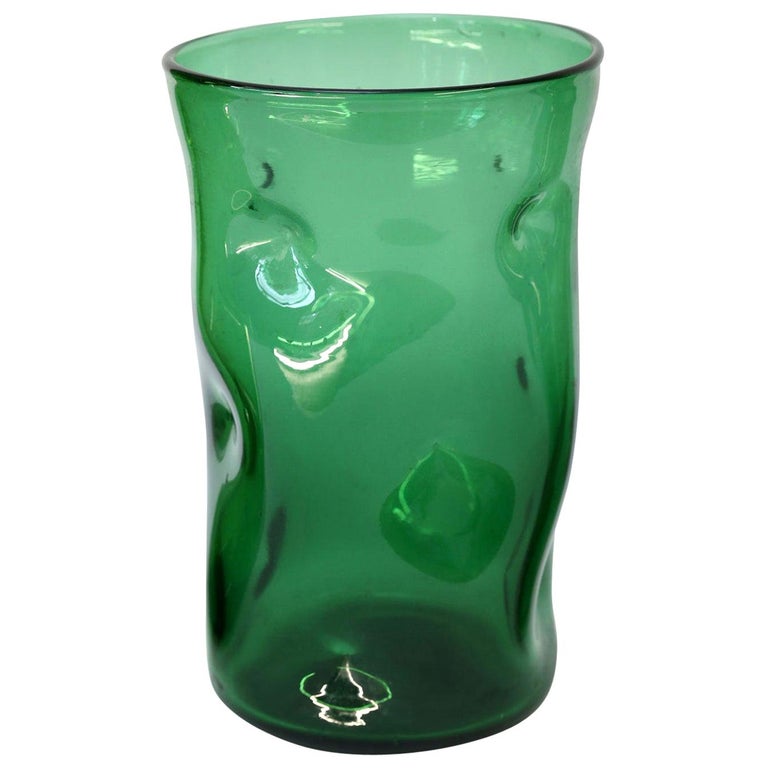 Italian Green Glass Vase by Empoli For Sale