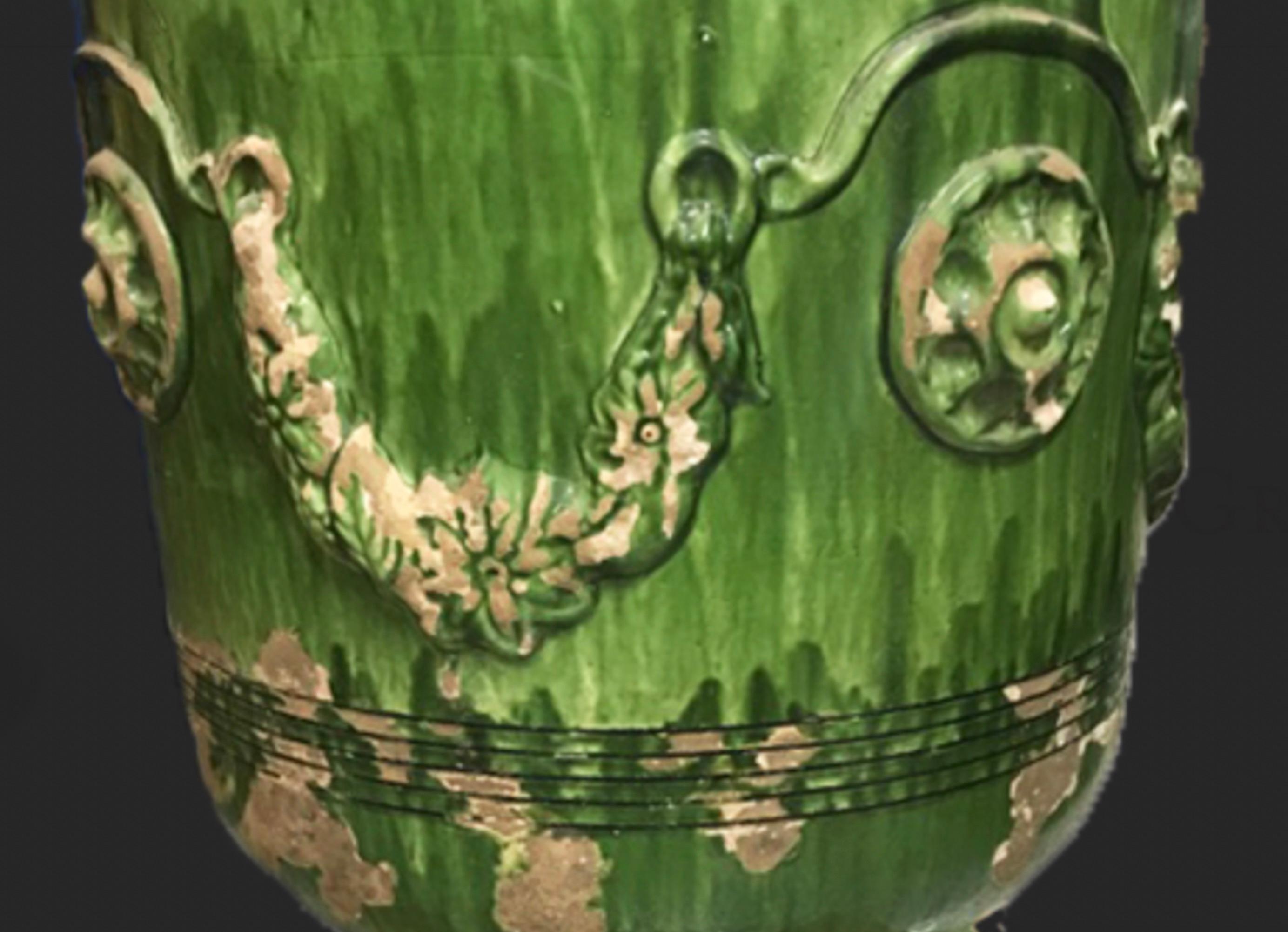 Italian Green Glazed Terra Cotta Anduze Pot In Good Condition In Sag Harbor, NY
