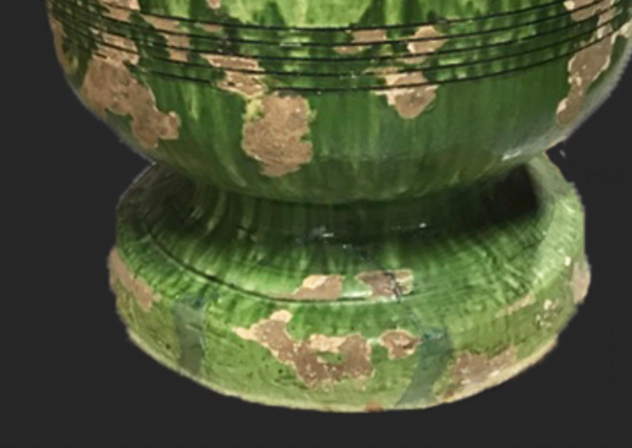 19th Century Italian Green Glazed Terra Cotta Anduze Pot