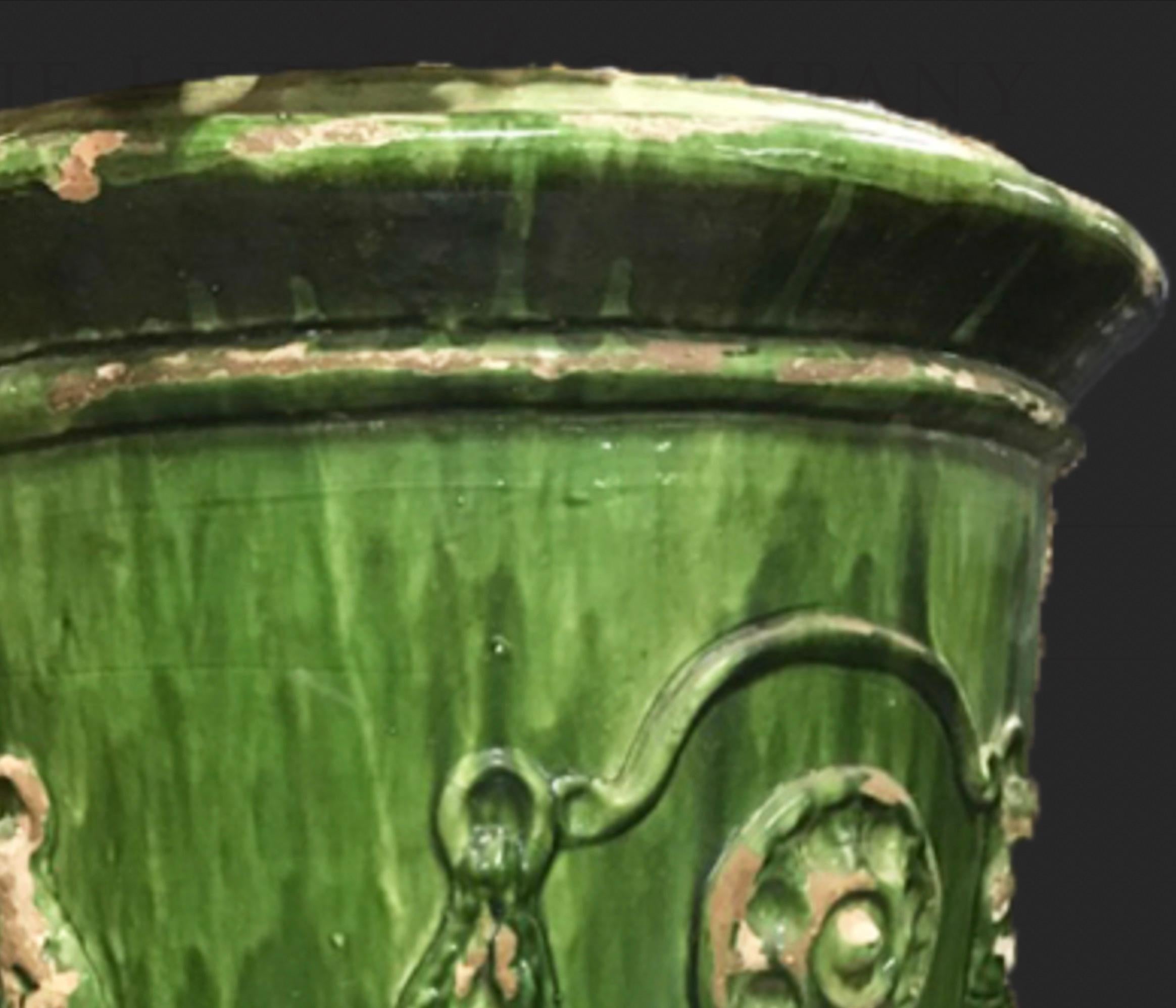 Terracotta Italian Green Glazed Terra Cotta Anduze Pot