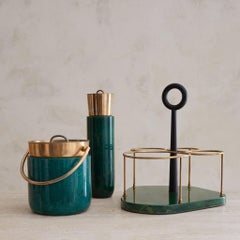 Italian Green Goatskin + Brass Cocktail Set Attributed to Aldo Tura, 1970s