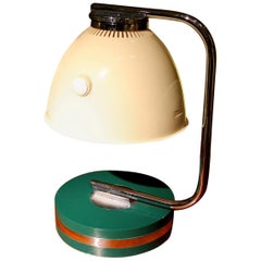 Vintage Italian Green Iron and Chrome Round Base Swivel Arm One Light Table Lamp, 1960s