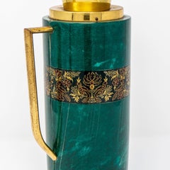 Italian Green Leather and Brass Decanter by Aldo Tura for Macabo