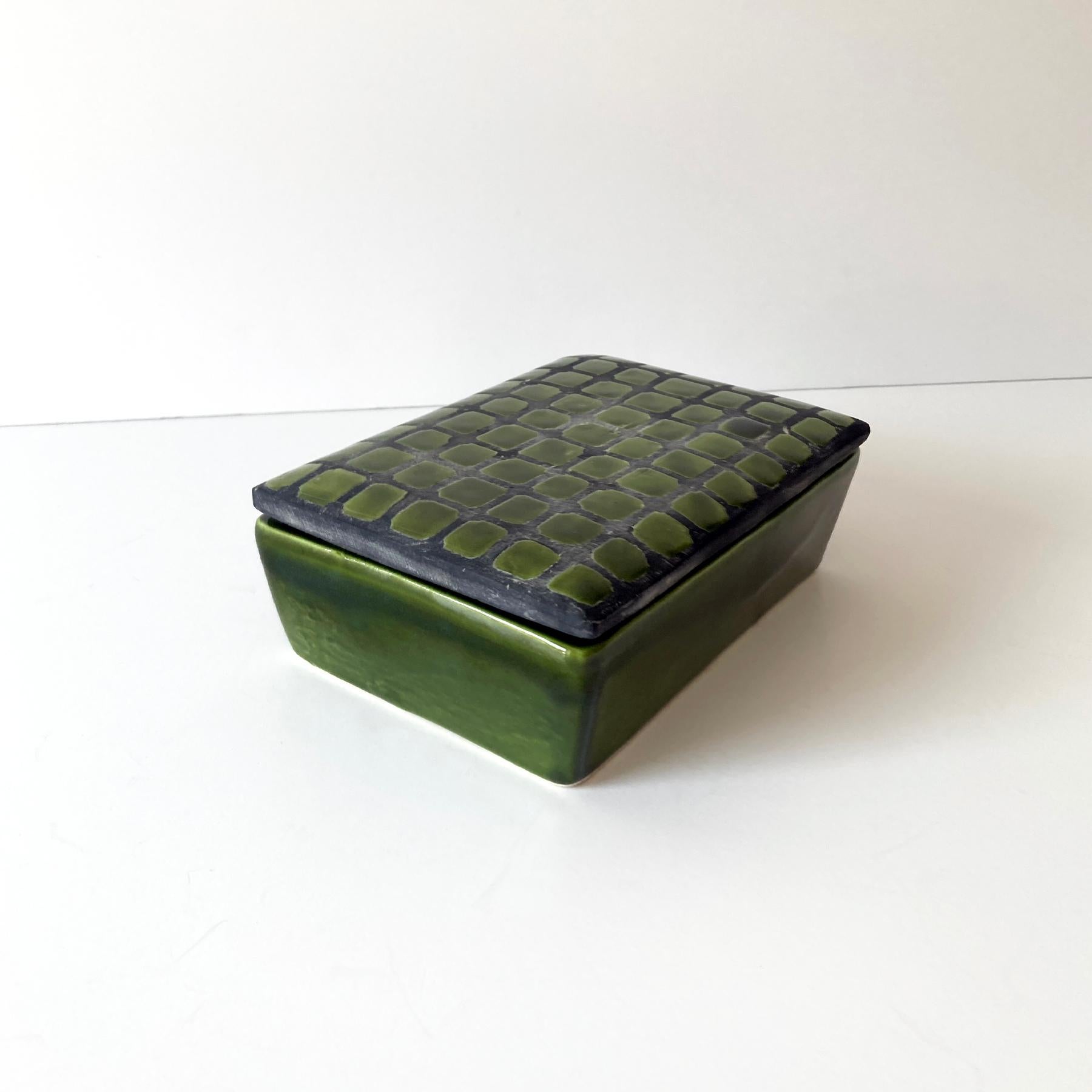 Glazed Italian Green Lidded Ceramic Box, 1960s