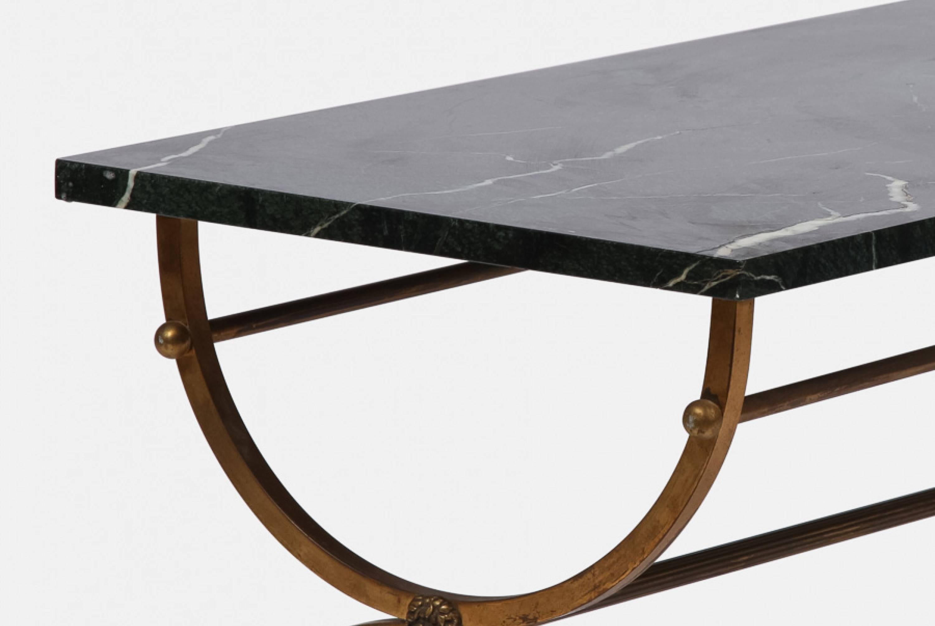 20th Century Italian Green Marble and Brass Coffee Table For Sale