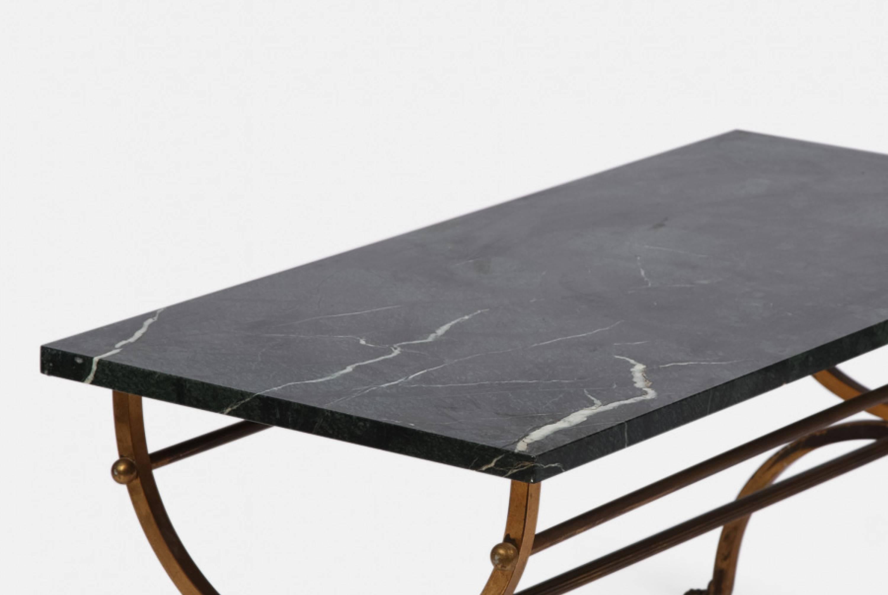 Italian Green Marble and Brass Coffee Table For Sale 1