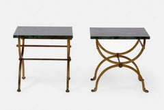 Italian Green Marble and Brass Tables