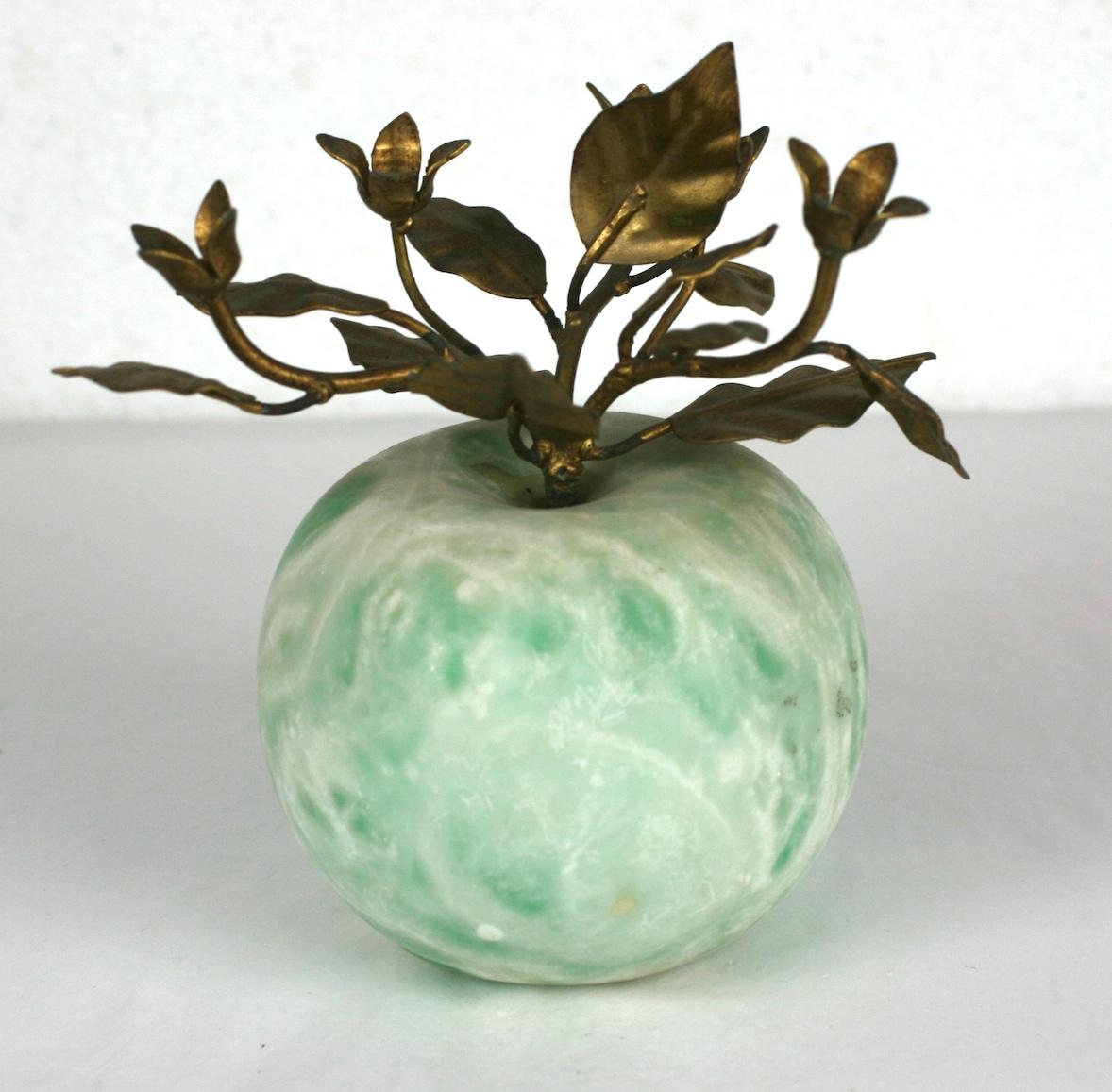 Gray Italian Green Marble Apple with Gilt Foliage