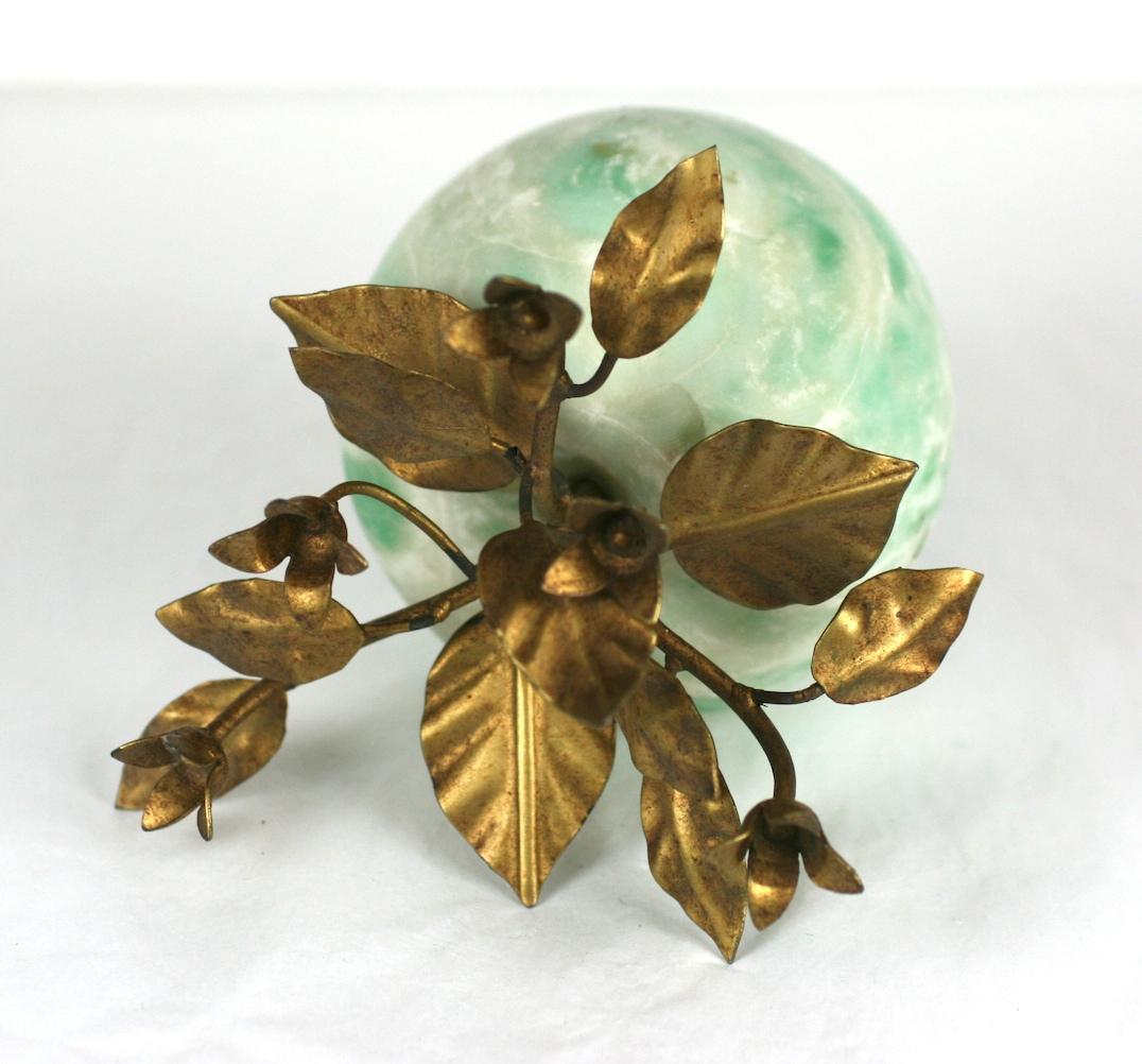 Italian Green Marble Apple with Gilt Foliage In Excellent Condition In New York, NY