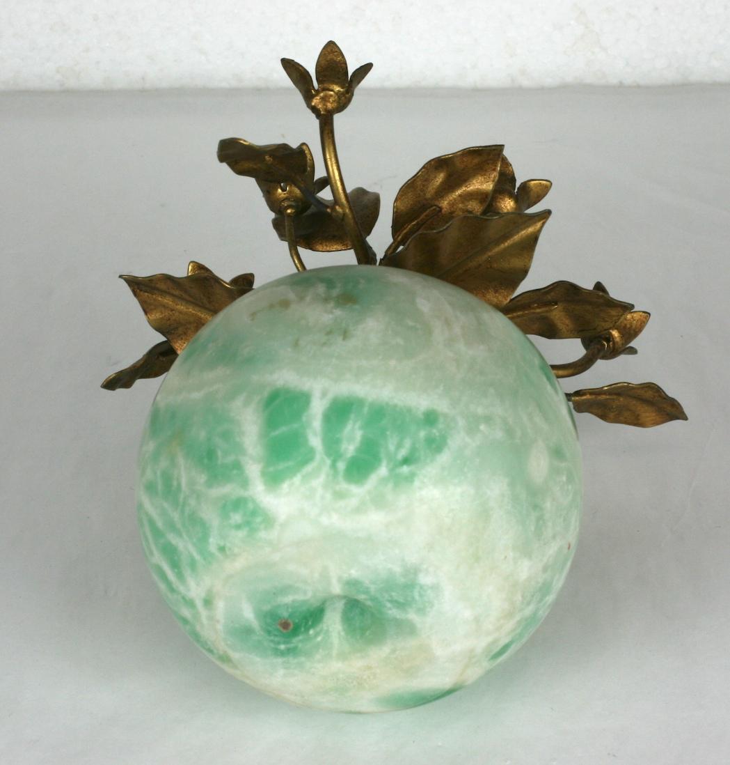 Women's or Men's Italian Green Marble Apple with Gilt Foliage