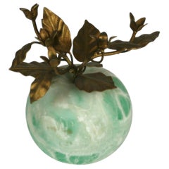 Italian Green Marble Apple with Gilt Foliage