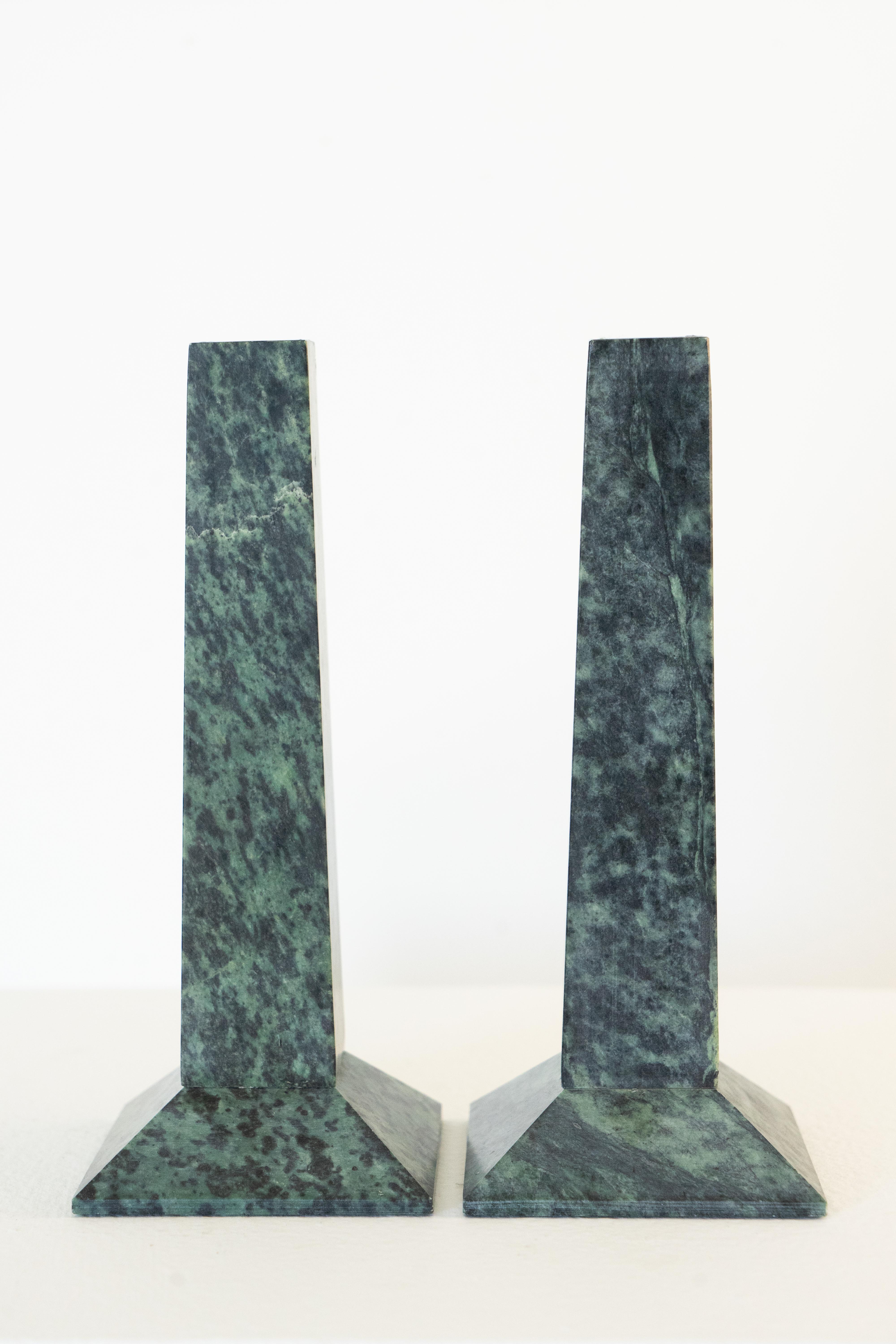 Italian Green Marble Architectural Candle Holders Circa 1980s For Sale 4