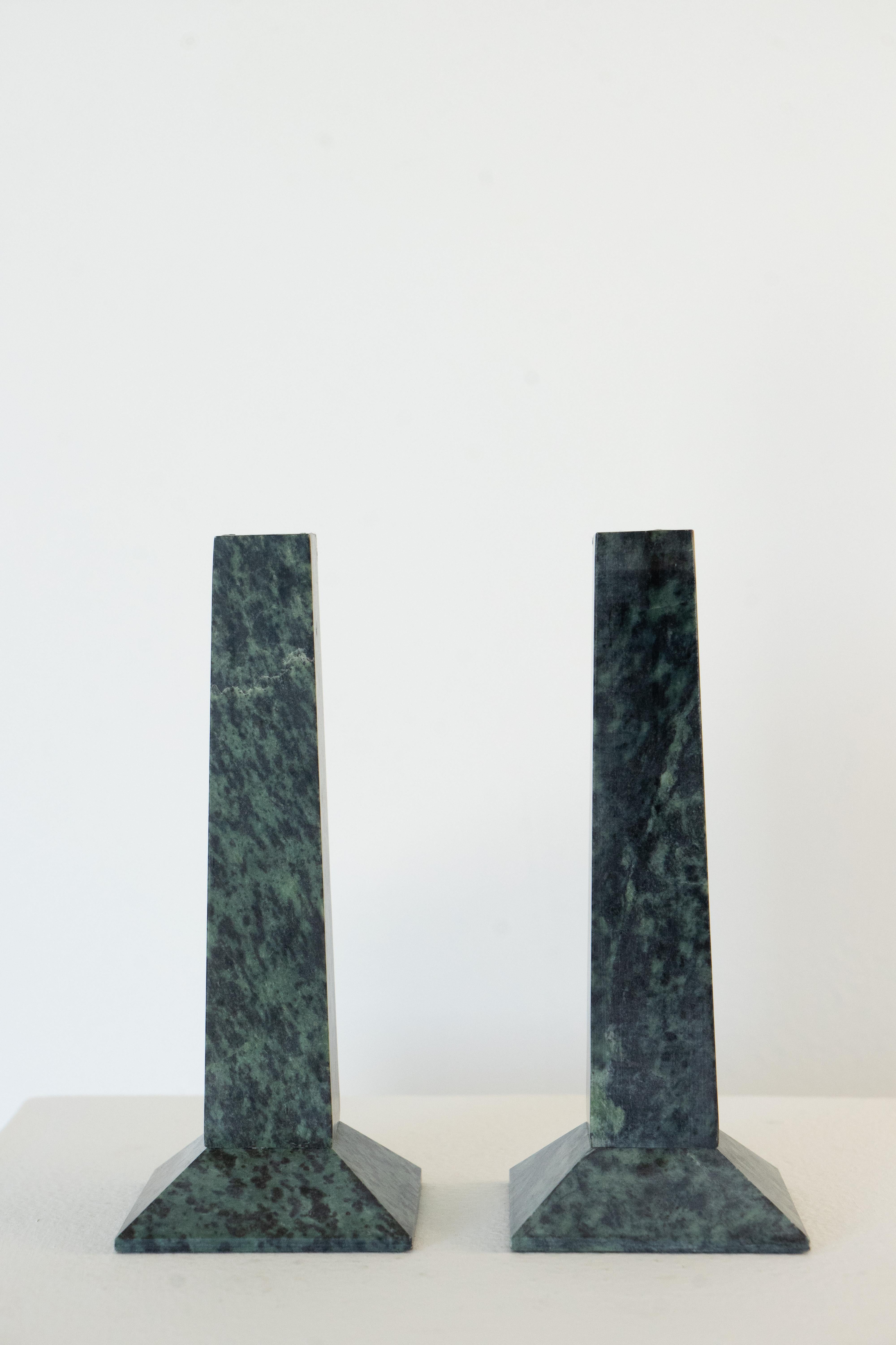 Italian Green Marble Architectural Candle Holders Circa 1980s For Sale 3