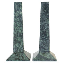 Italian Green Marble Architectural Candle Holders Circa 1980s