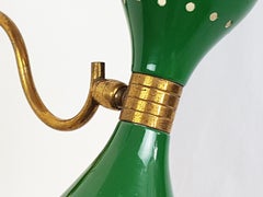 Italian Green Metal and Brass Double Cone Shade 1950s Wall Lamp