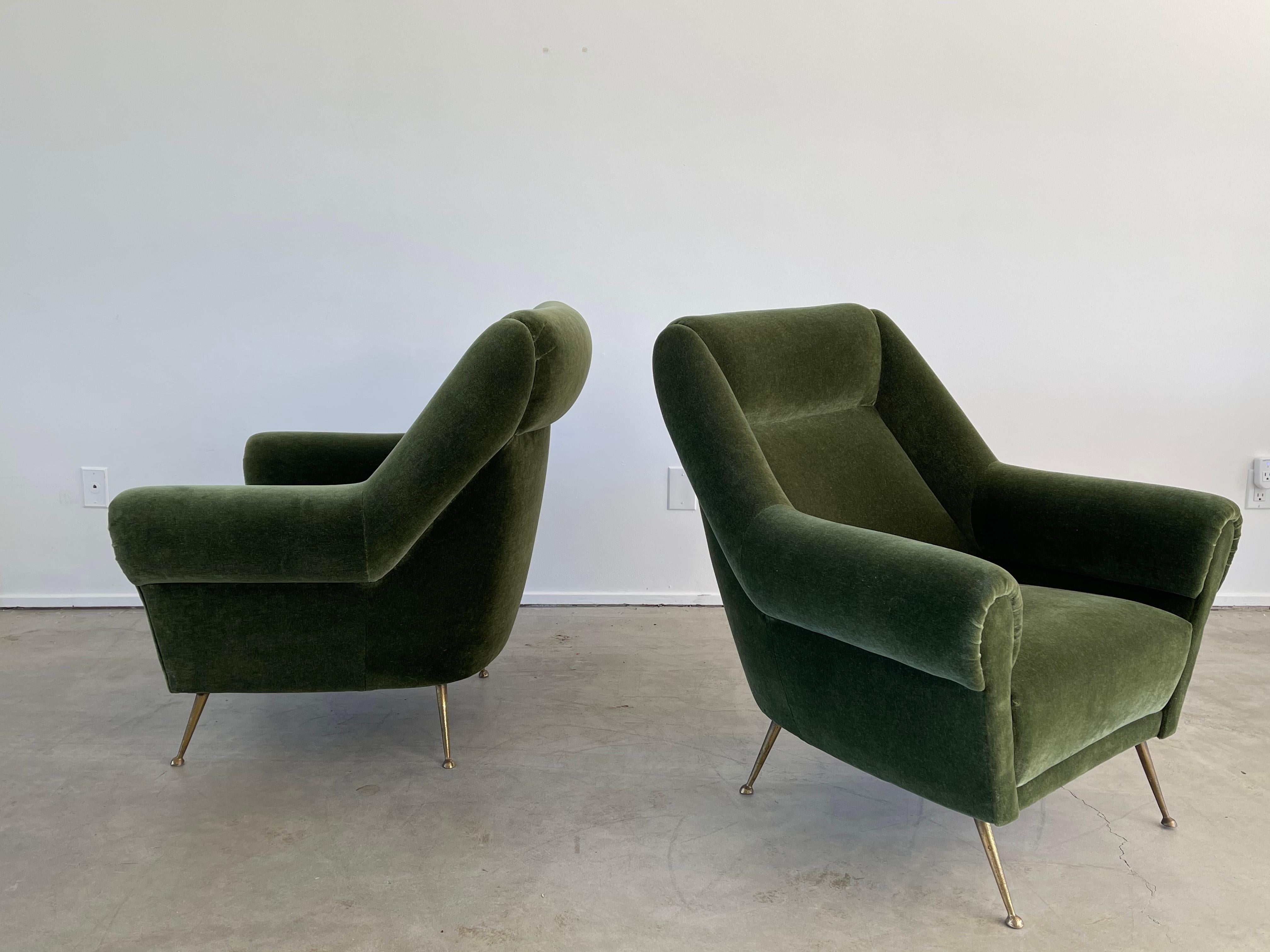 Italian Green Mohair Lounge Chairs In Good Condition In Beverly Hills, CA