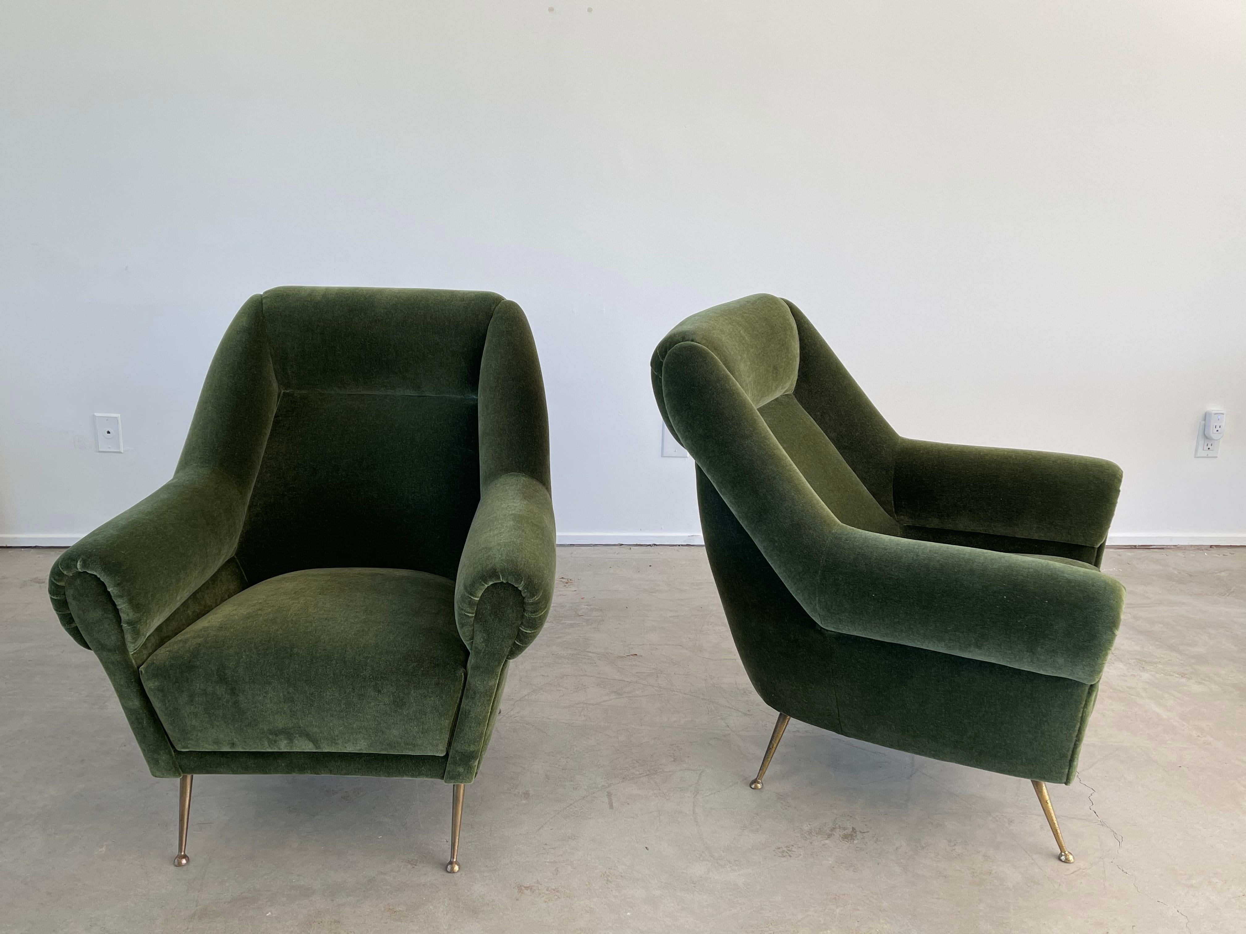 Mid-20th Century Italian Green Mohair Lounge Chairs